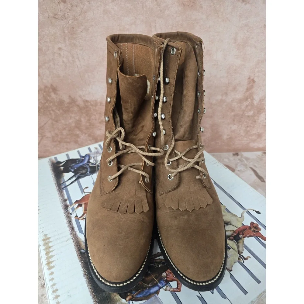 Cowtown‎ Brown Leather Kiltie Lace Up Western/ Cowboy Boots Size 13 D